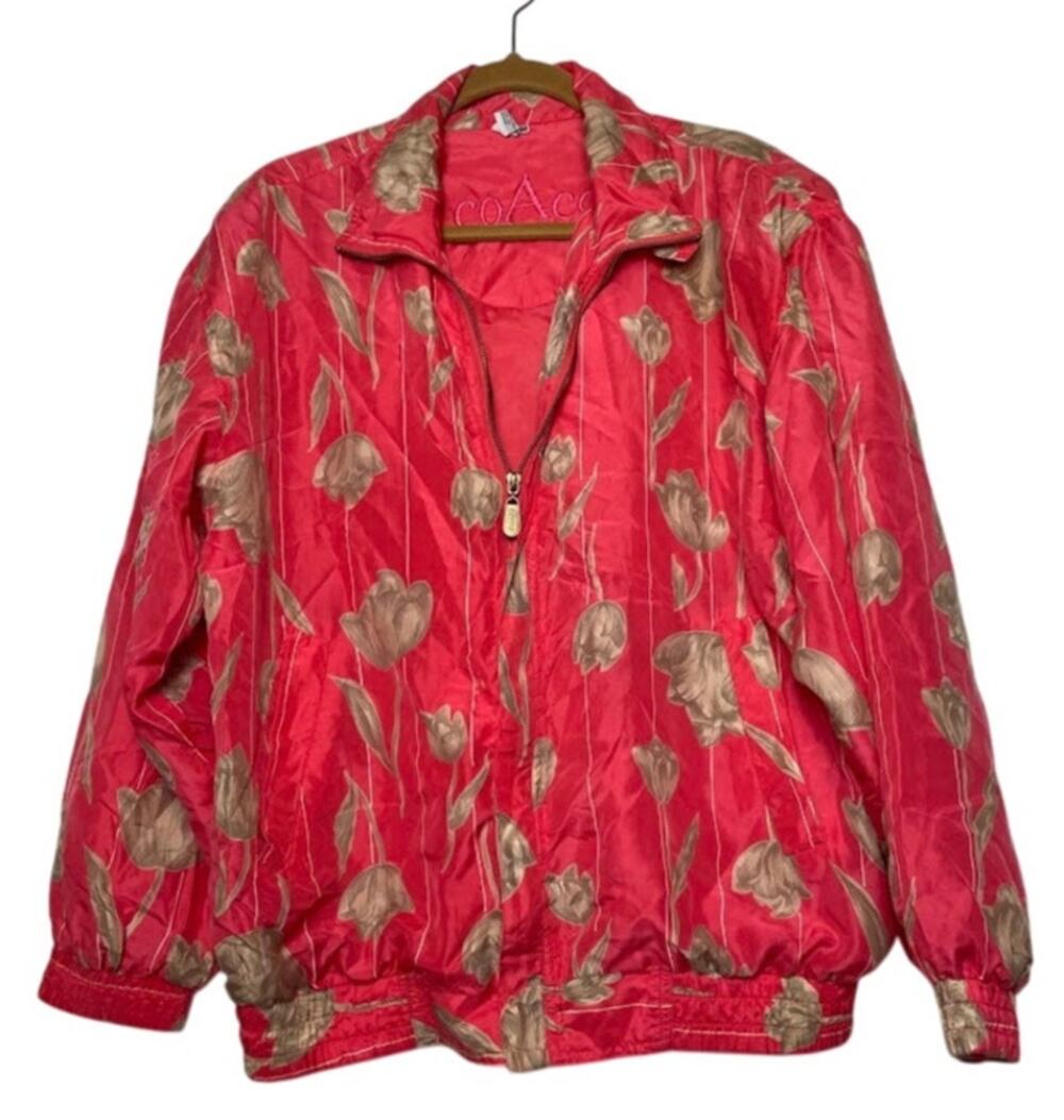 coAco‎ Silk Tulip Windbreaker Jacket Womens M Pink Coral Y2K Light Weight Coat